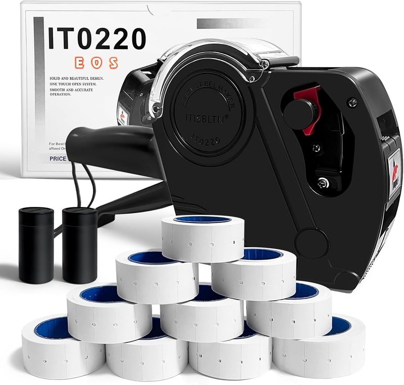 ITISBLTN 1 Line Price Gun & 8 Characters Price Tag Gun Black Pricing Gun Kit – Includes 5,000 Blank White Price Labels, 2 Ink Rollers, 1 Ink roll pre-Loaded - Image 1